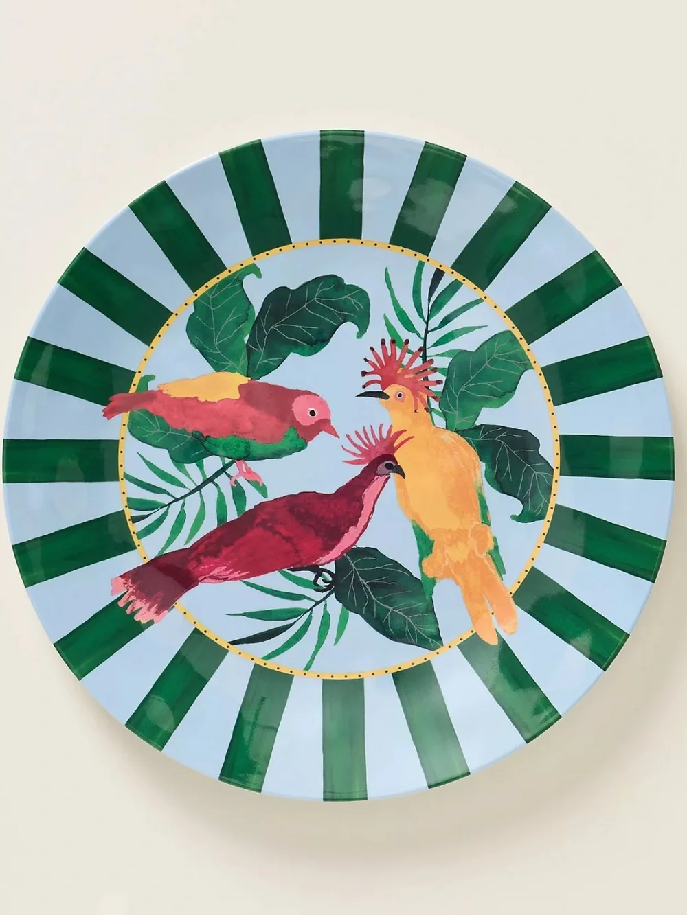 Farm Rio x Anthropologie Melamine Dinner Plate Tropical Sky Blue Birds and Palms